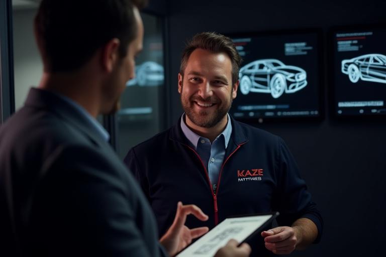 お客様と技術者がカスタマイズについて話し合う