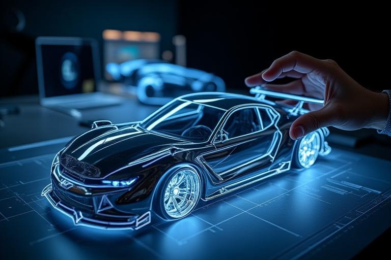 車のカスタムデザインを提示するデザイナー