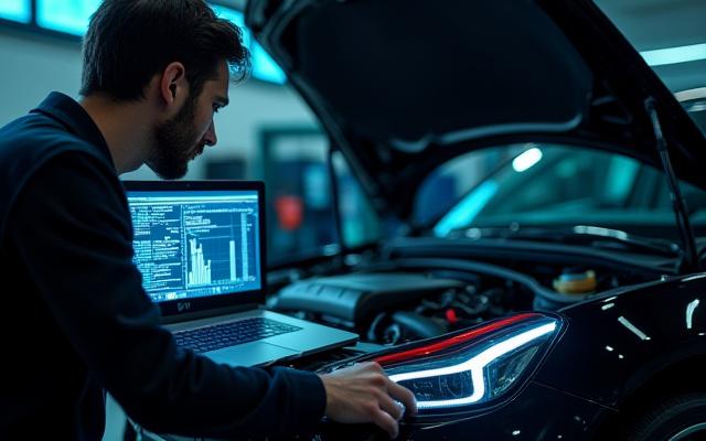 車のECUを調整する技術者