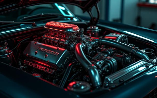 高性能エンジンチューニングを施された車のエンジン